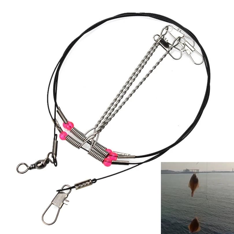 Attrezzatura da pesca in mare a 3 bracci in acciaio inossidabile da 93 cm con bottoni automatici girevoli con esca, impianti di attrezzatura con fondo in filo di acqua salata