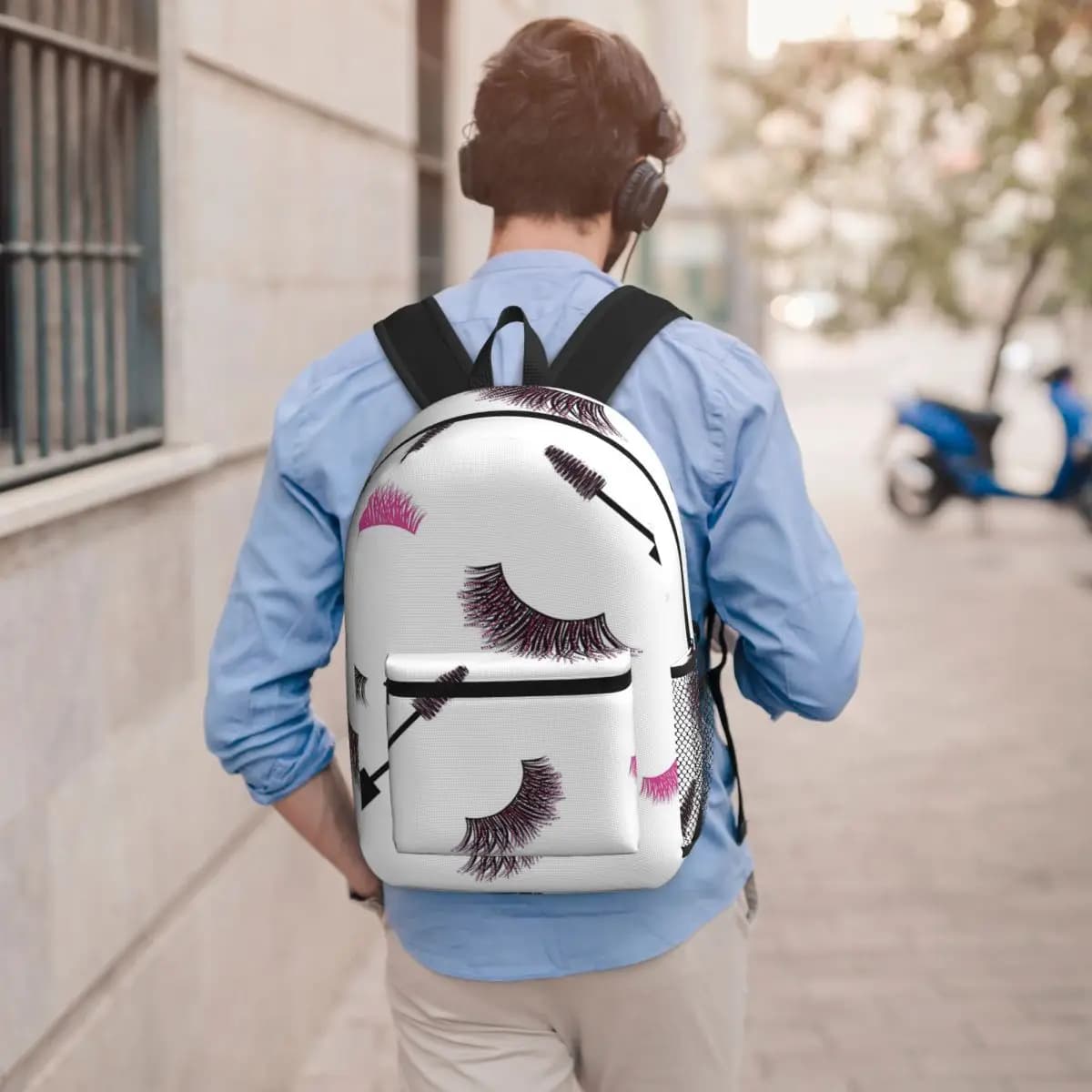 Zaino con motivo glitter rosa, ciglia e mascara, per ragazzi e ragazze, borsa per libri, borsa da scuola per bambini, borse a tracolla per laptop per uomini e donne