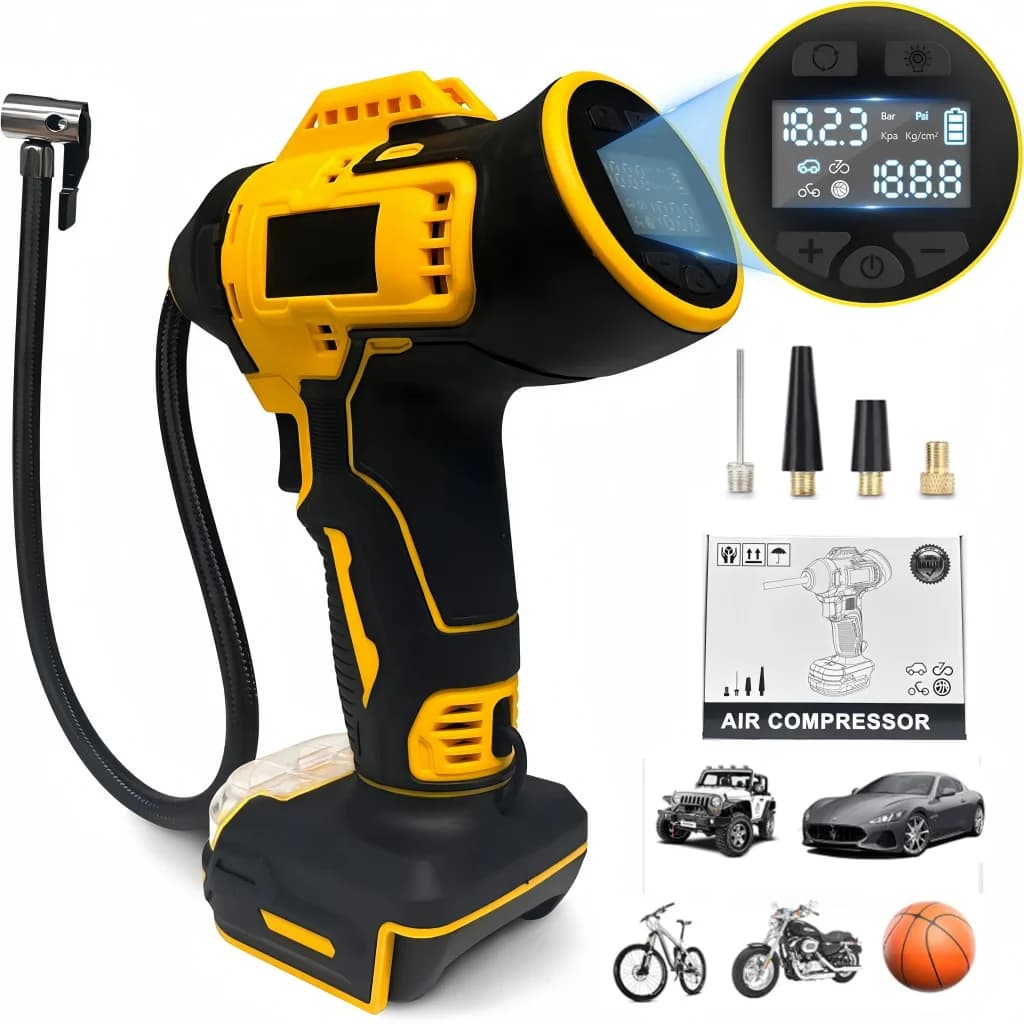 20V Portable Car Tire Inflator Air Compressor Pump Digital Display with 12V Car Adapter Blow Mold Case for Car Motorcycle Bike, Battery Not Included