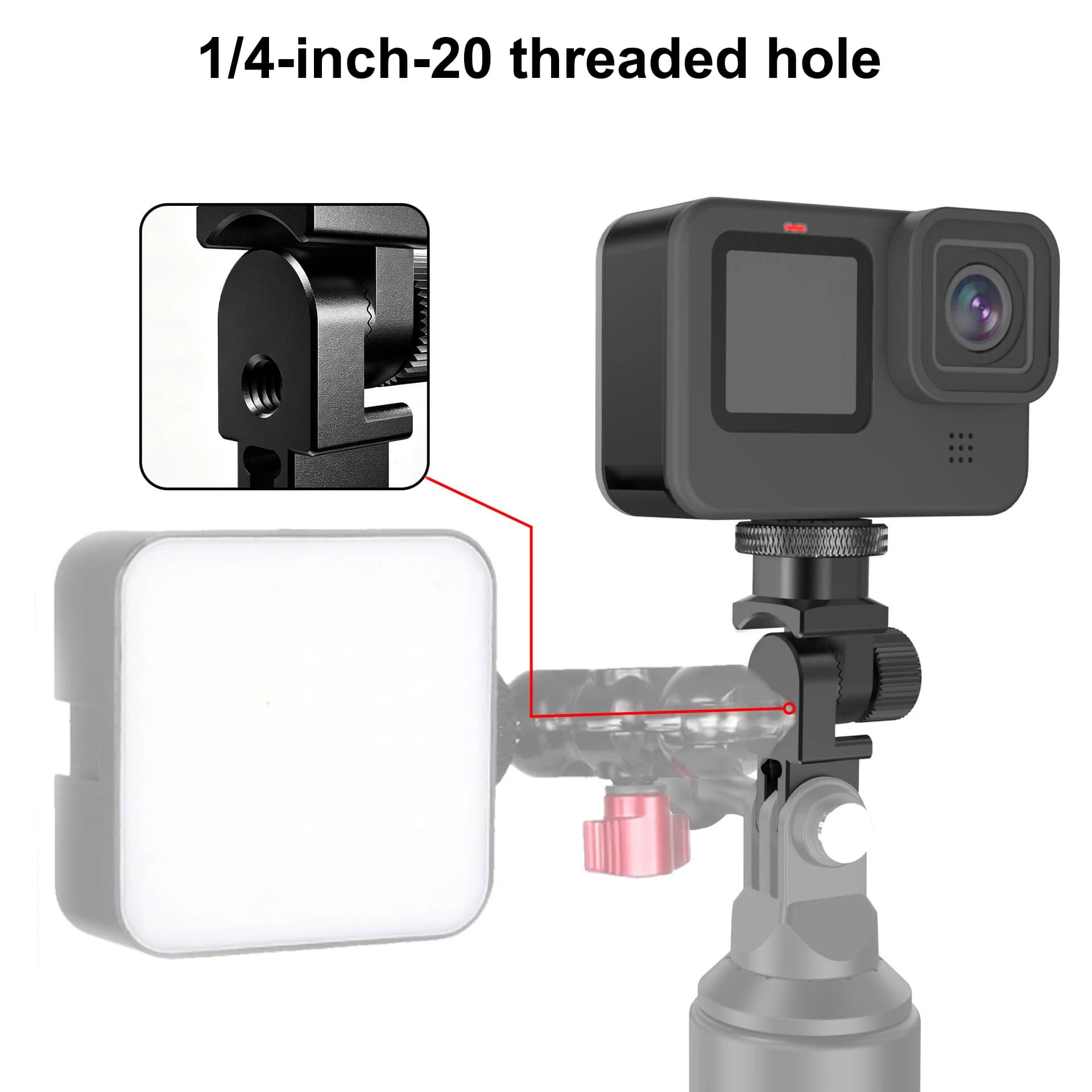 Adattatore filettato 1/4-20 per Action Camera Insta360 X5, supporto a sgancio rapido multi-angolo con rotazione a 180° e blocco, con cuscinetto in silicone
