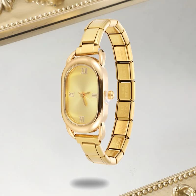 Vintage Golden Oval Shape Stainless Steel Watch Hand Bracelet Men Women's 9mm DIY Italian Charm Bangle High Quality Jewelry Gift