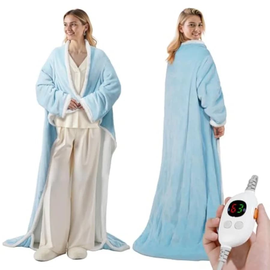 Coperta Riscaldante - Coperta Elettrica Indossabile con 6 Livelli di Calore e Spegnimento Automatico dopo 9 Ore, Regalo per Donne, Uso Domestico e in Ufficio, Lavabile in Lavatrice