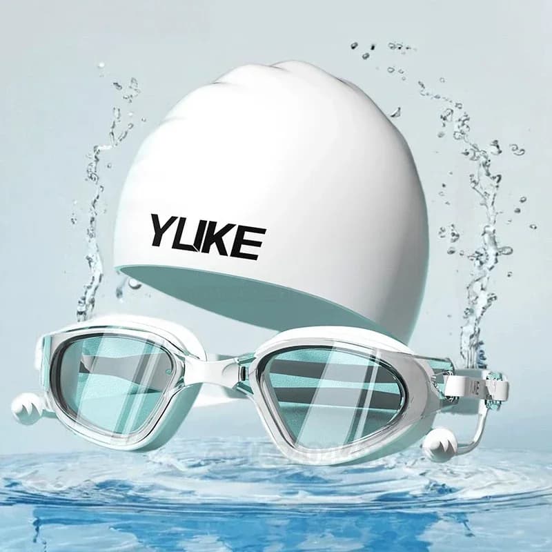 Adult Swimwear Unisex HD Unisex Swimwear Waterproof Silicone Swim Glasses With Ear Caps UV