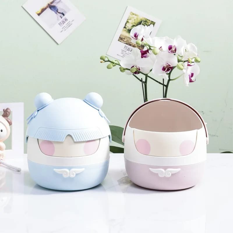 Pattumiera da tavolo per cartoni animati, piccola coperchio ribaltabile, mini cestino per rifiuti, pattumiera compatta per ufficio, camera da letto, bambini, controsoffitto domestico