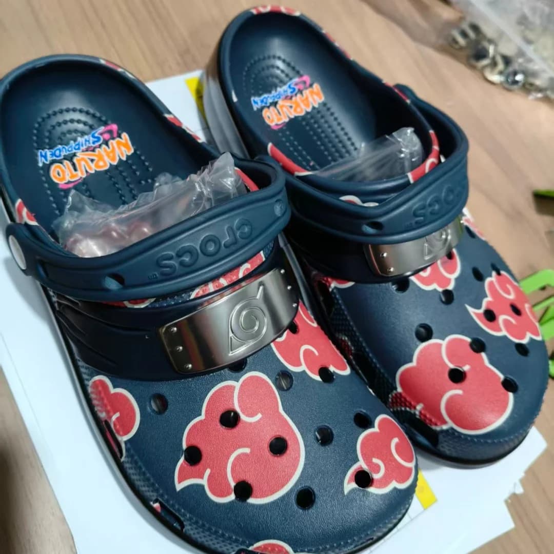 Pantofole Impermeabili Eva con Motivo Anime Naruto Akatsuki, Nuove Ciabatte Nere e Rosse con Nuvole, Scarpe da Spiaggia, Sandali Casual Traspiranti con Cinturino alla Caviglia