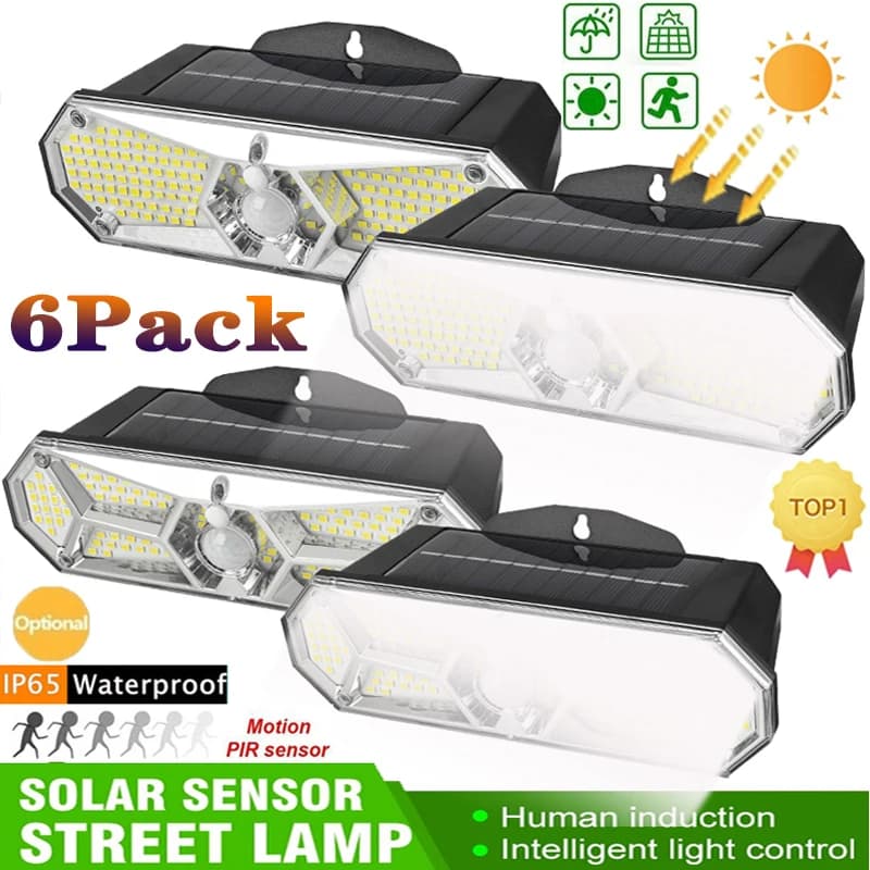 Lampione stradale solare 168/126/100 LED PIR Sensore di movimento Lampada da parete Dimmerabile Esterna Impermeabile 3 Modalità per Giardino
