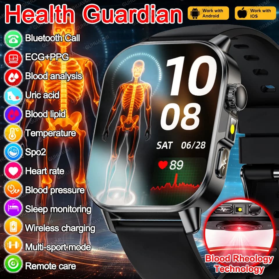 New Smartwatch Fitness and Health 2026 with ECG, HRV, Blood Pressure, SpO2, Lipidi, Urico Acid, Sleep Monitoring, Multi-sport, Bluetooth and AMOLED Screen