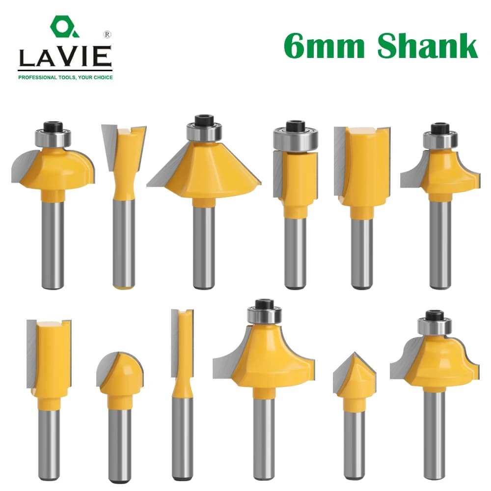 1 pz 6mm gambo Router Bit dritto T Bit V lavaggio rifilatura pulizia angolo tondo Cove Box Bit fresa per legno MC06010