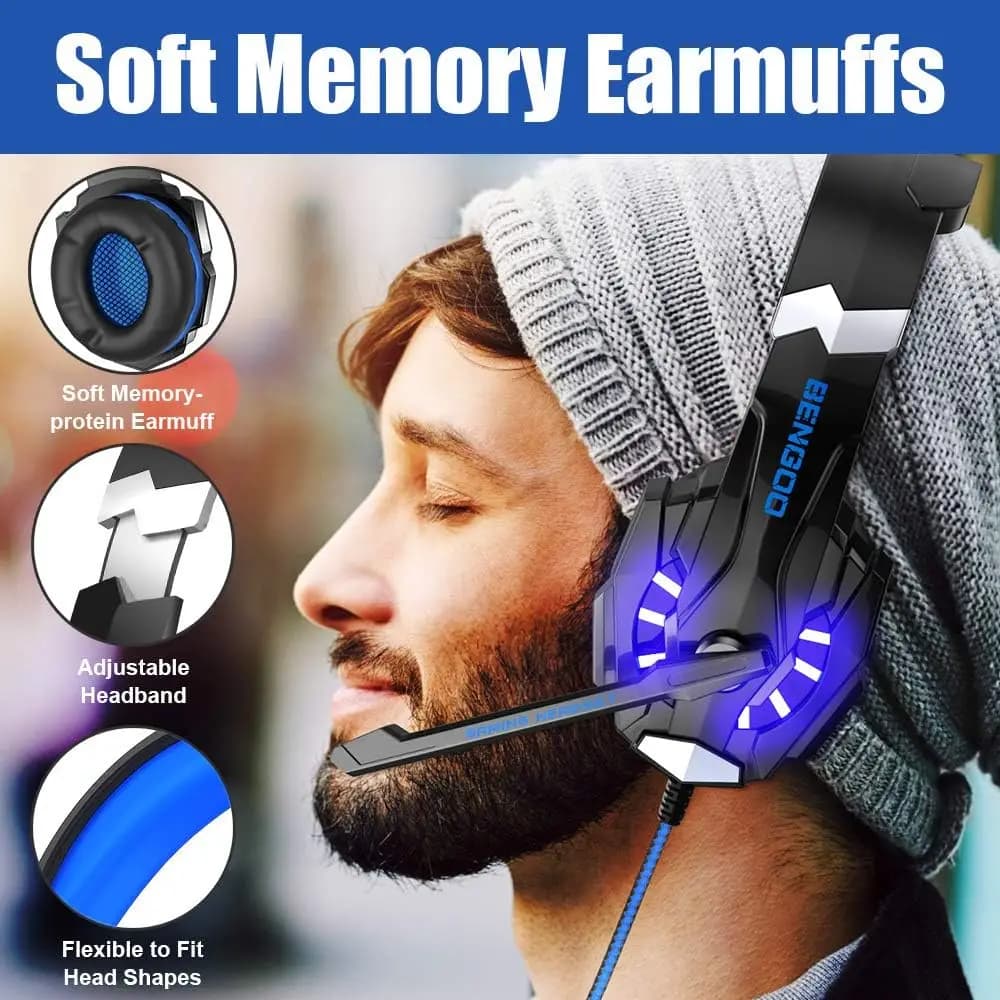 G9000 Gaming Headphones with 3.5mm Jack, RGB LED Lights, Microphone with Noise Cancellation, Comfort Over-Ear for PC/PS5/Xbox