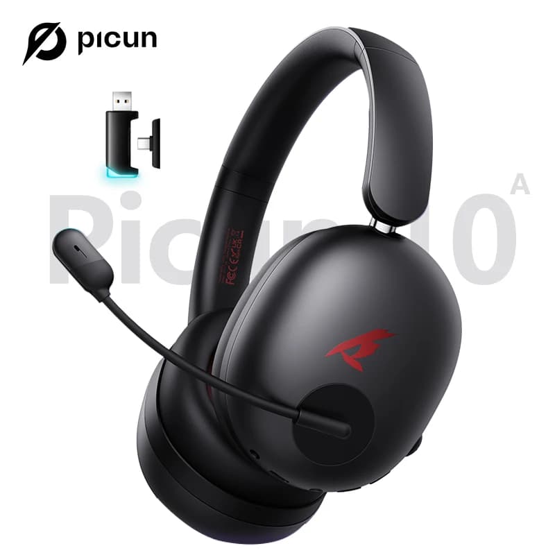 Picun UG-10A Cuffie da Gaming Wireless 56dB con Microfono, Auricolari Over-Ear Bluetooth 6.0, Driver da 40mm, Connessione 2.4G/Wireless/Cavo
