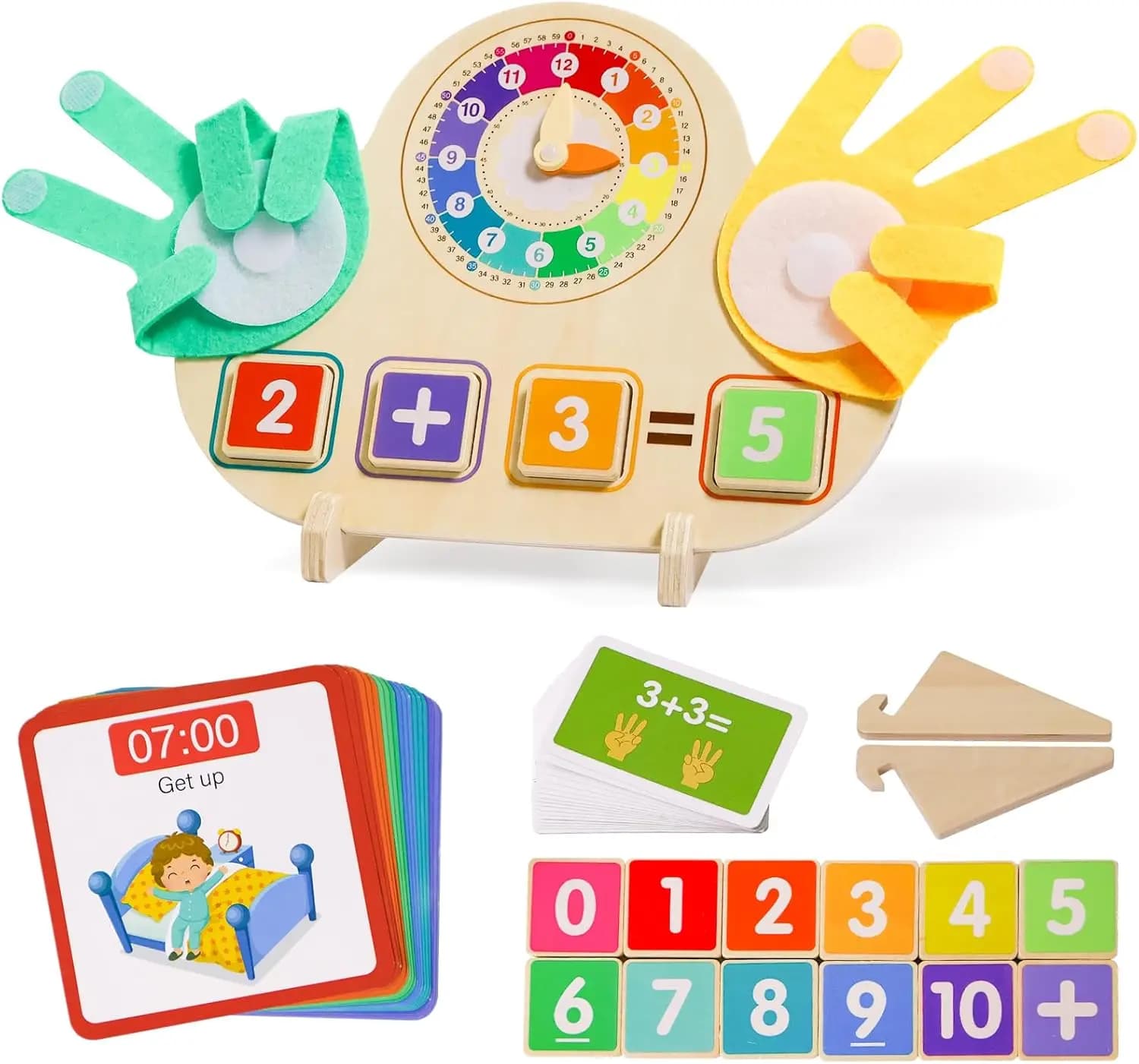 Giocattoli didattici Montessori per i più piccoli, blocchi di numeri per il conteggio delle dita e orologi in legno per bambini, giocattoli educativi per la matematica