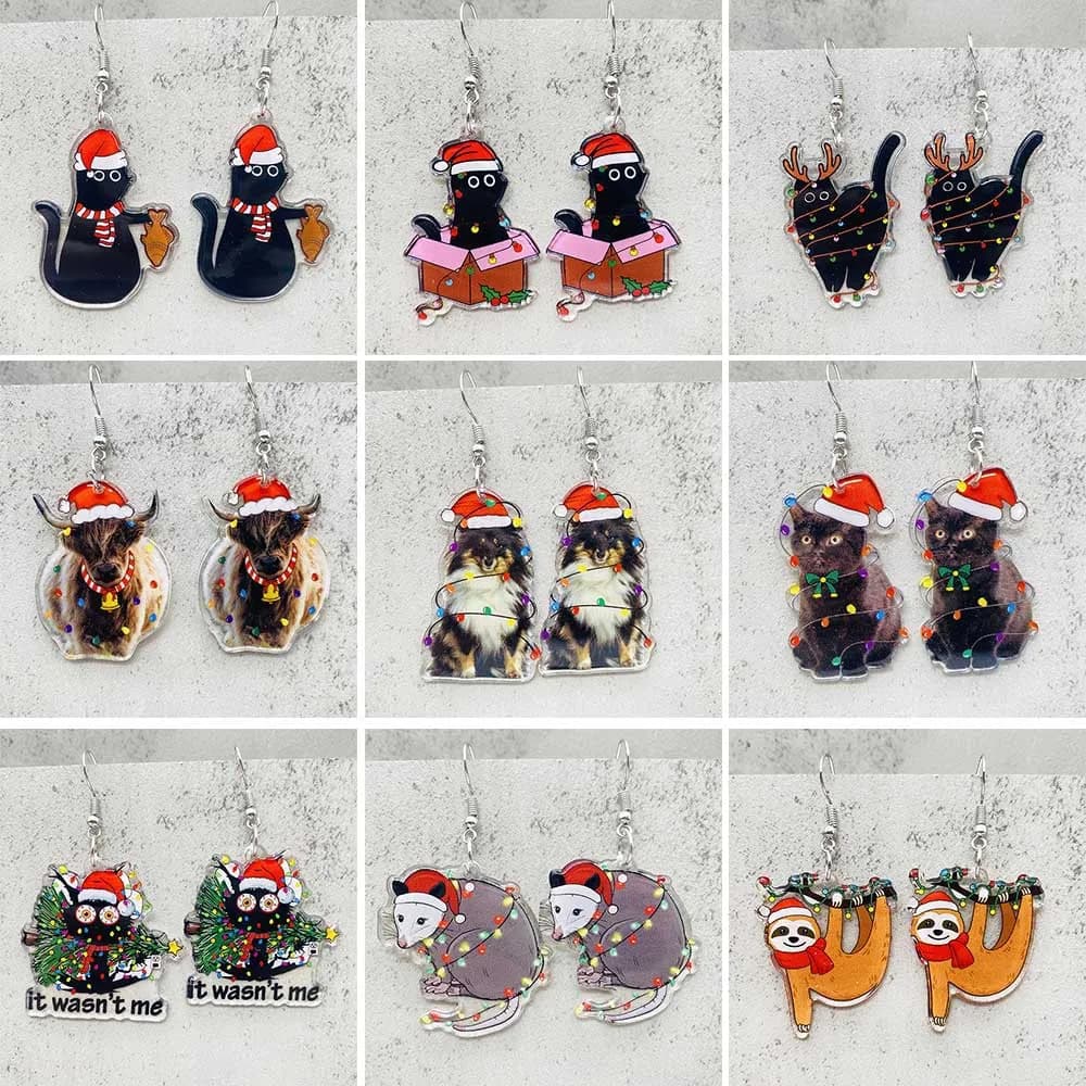 Simpatici orecchini di Natale Luci colorate Albero di Natale Gatto Orecchini in acrilico per donne Accessori per gioielli da vacanza Regali