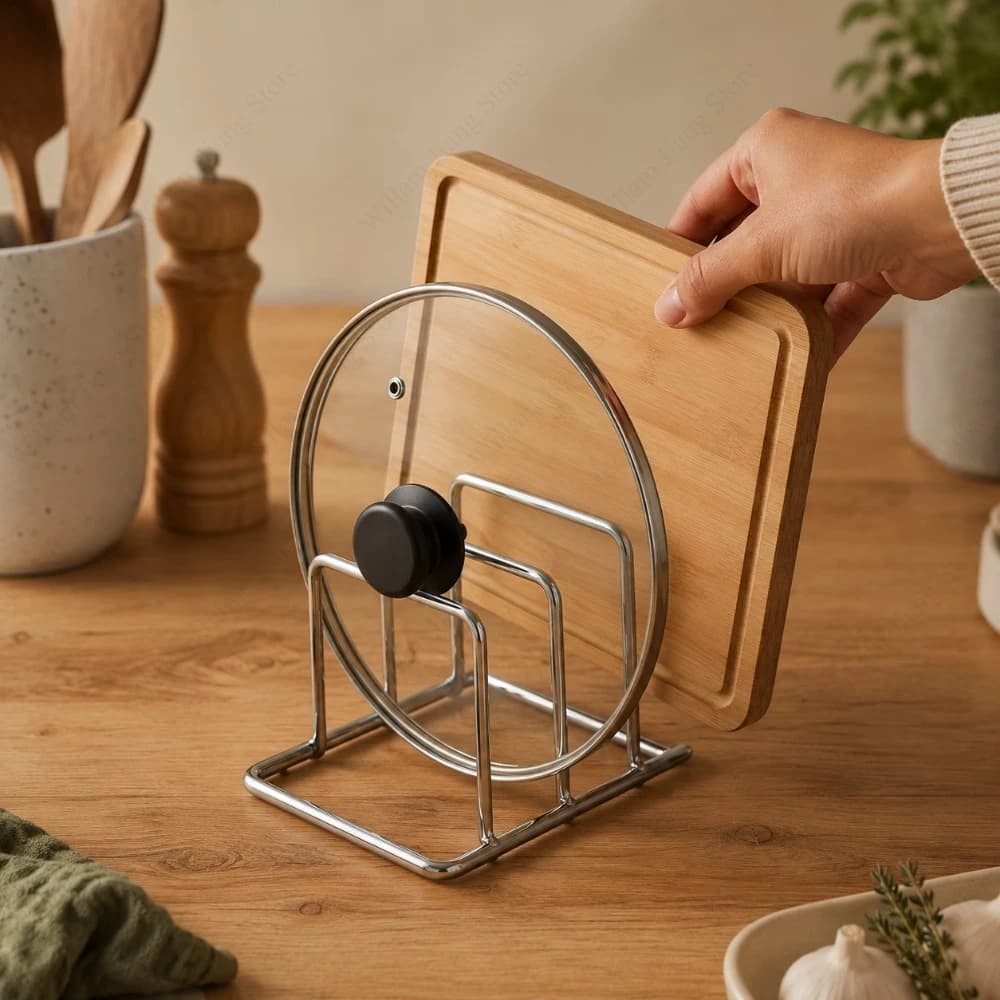 1/3/5 PCS Stainless Steel Cutting Board and Pot Lid Storage Rack Heavy Duty Countertop Organizer for Kitchen Cabinet and Counter