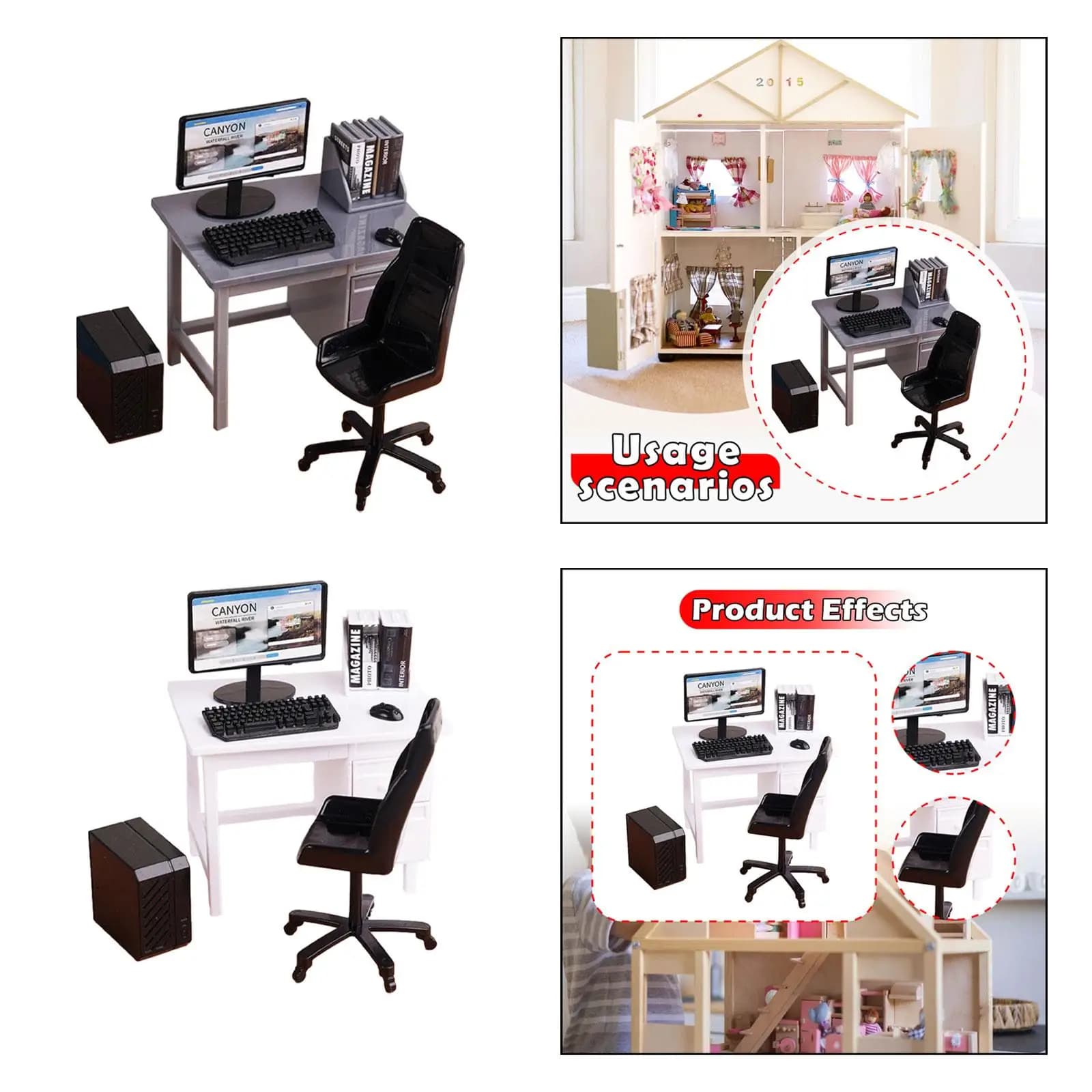 1:12 Computer Desk Chair Model Collections Miniature Gaming Table for Miniature Scene Building Architectural Layout Sand Table