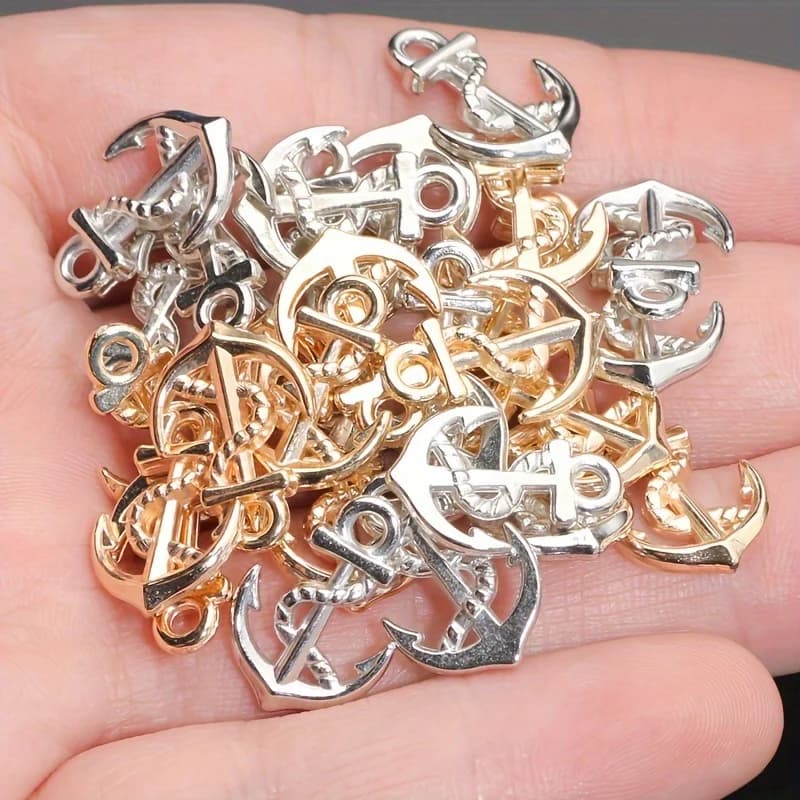 Ciondolo a forma di ancora per gioielli, 30 pezzi di ciondolo a forma di ancora in acrilico argento e oro da 12x17 mm, utilizzato per la creazione di collane di gioielli.