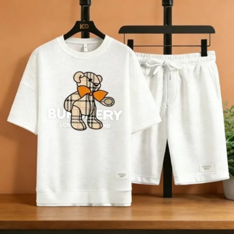 Complete Streetwear Waffle: T-shirts and Shorts with Bear Print and Skateboard, Men's Fashion Set 2026