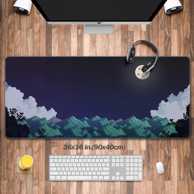 Tappetino da scrivania Digital Valley, tappetino per mouse da gioco Stardew, tappetino da scrivania per giocatori vintage, arredamento per scrivania Retrowave, tappetino per computer con tastiera