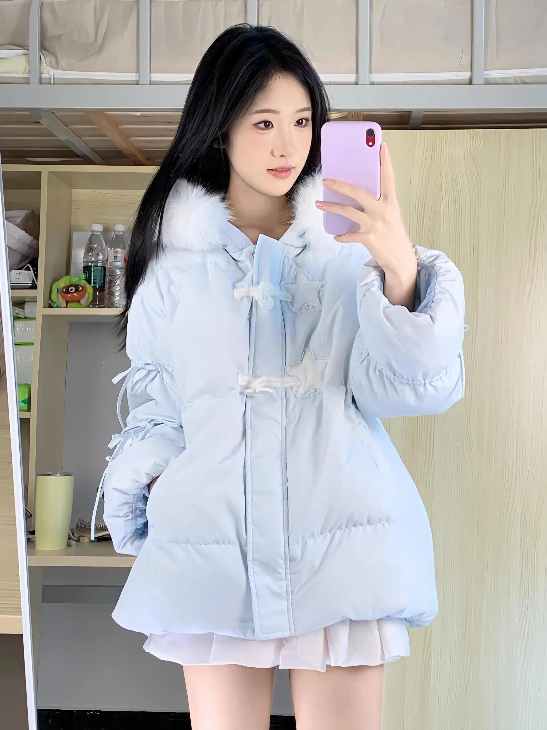 Sweet School Girl Style Thickened Blue down Jacket Women's Winter New Cute Small Size Warm White Duck down Coat