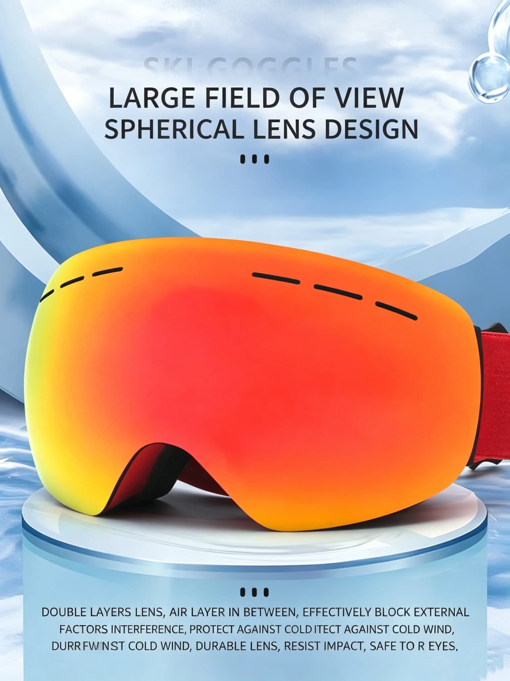 Unisex Magnetic Clip-On Ski Goggles for Nearsightedness, Windproof and Anti-Fog Outdoor Snow Gear, Clip-On Frame Ski Glasses