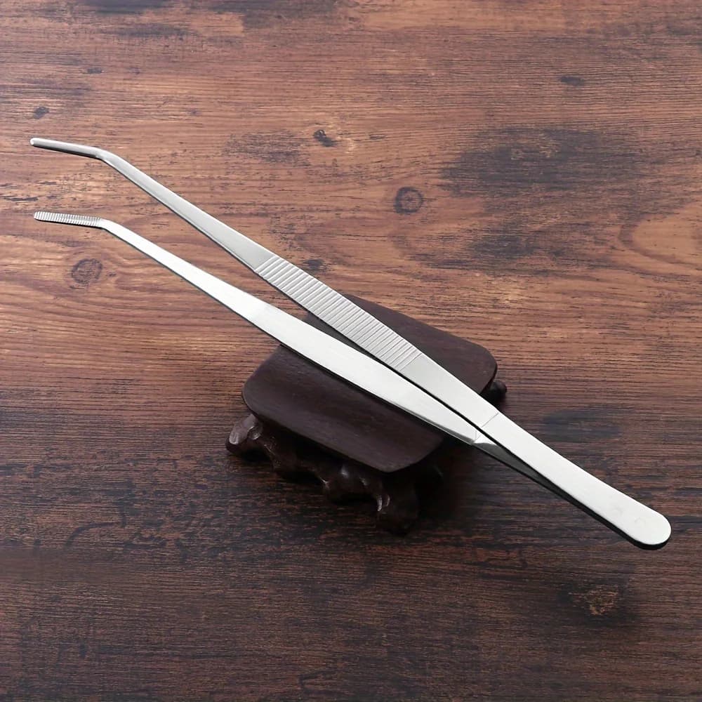 1 pz pinzette curve lunghe in acciaio inossidabile e pinzette dritte strumenti bonsai da esterno, perfetti per riparare, barbecue, perline fai da te