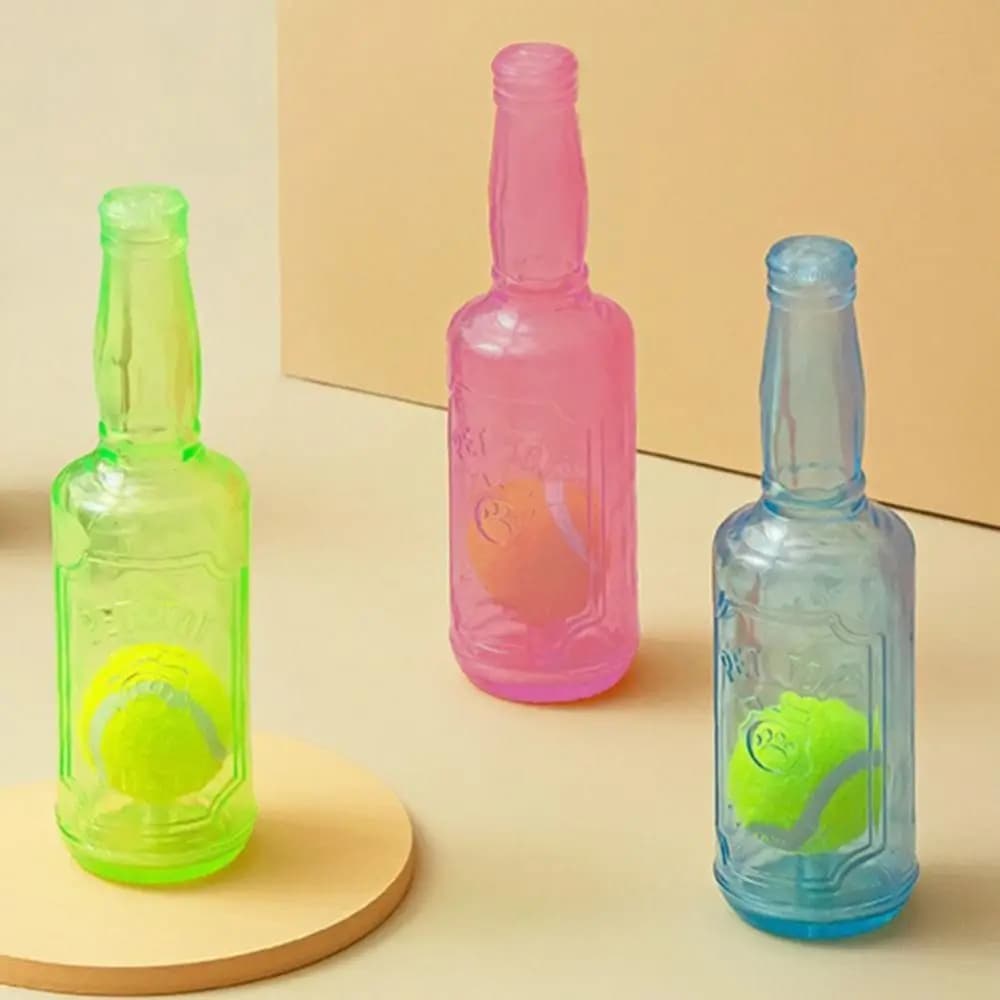 TPR Dog Chew Beer Bottle Shape Bite-Resistant Interactive Dog Built-in Tennis Ball Teeth Cleaning Pet Teeth Grinding