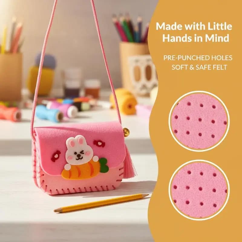 Kit per Realizzare Borse in Feltro per Bambini, Giocattolo Fai-da-Te per Cucito, Kit Artigianale per Borse a Tracolla, per l'Apprendimento Artistico e il Lavoro Manuale nella Scuola Materna