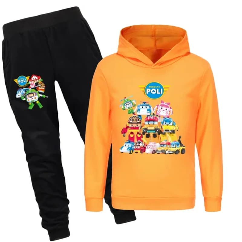 AIAI 2025RobocarPoli Dollhouse Cartoon Cute Print Autumn Spring Hoodie + Jogging pants Boys Girls Set of clothes