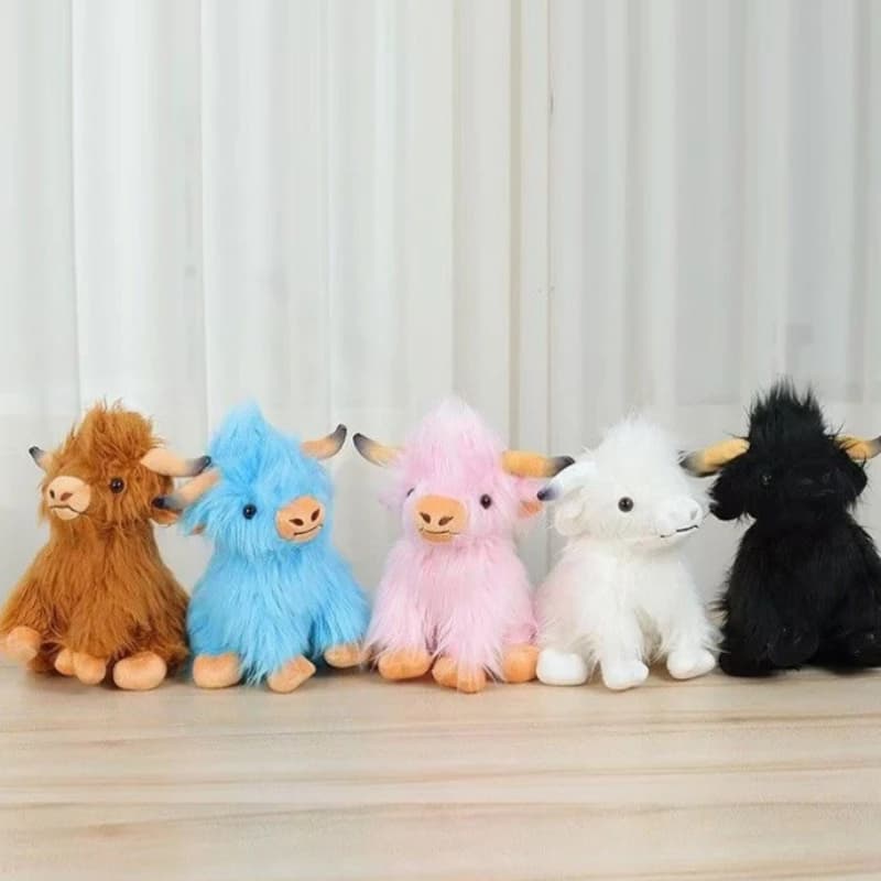 30cm Simulation Cream Highland Cow Animal Plush Doll Soft Stuffed Highland Cow Cattlle Plushie Gift