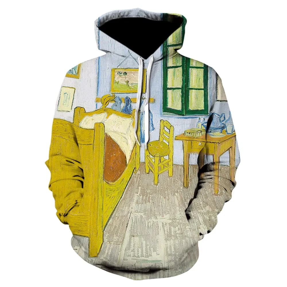 2025 NUOVA Harajuku Van Gogh Pittura a olio Notte stellata Stampa 3D Felpa con cappuccio Donna/Uomo Moda Hip-Hop Pop Felpa Felpe con cappuccio da uomo