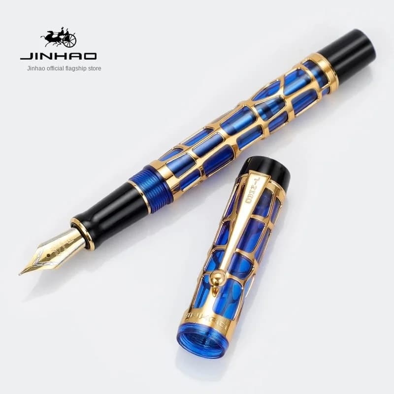 JINHAO 100 Centennial Resin Fountain Pen Nib Mesh Hollow Golden Clip Business Stationery School Office Writing Supplies PK 9019