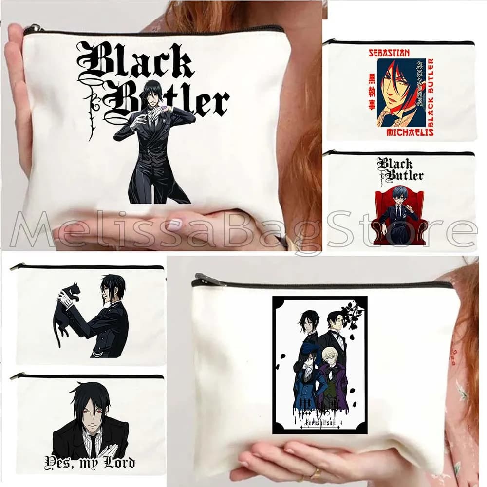 Anime Sebastian Michaelis Medico nero giapponese Semplicemente un infierno di un maggiordomo Borsa da toilette per trucco cosmetico Astuccio con cerniera