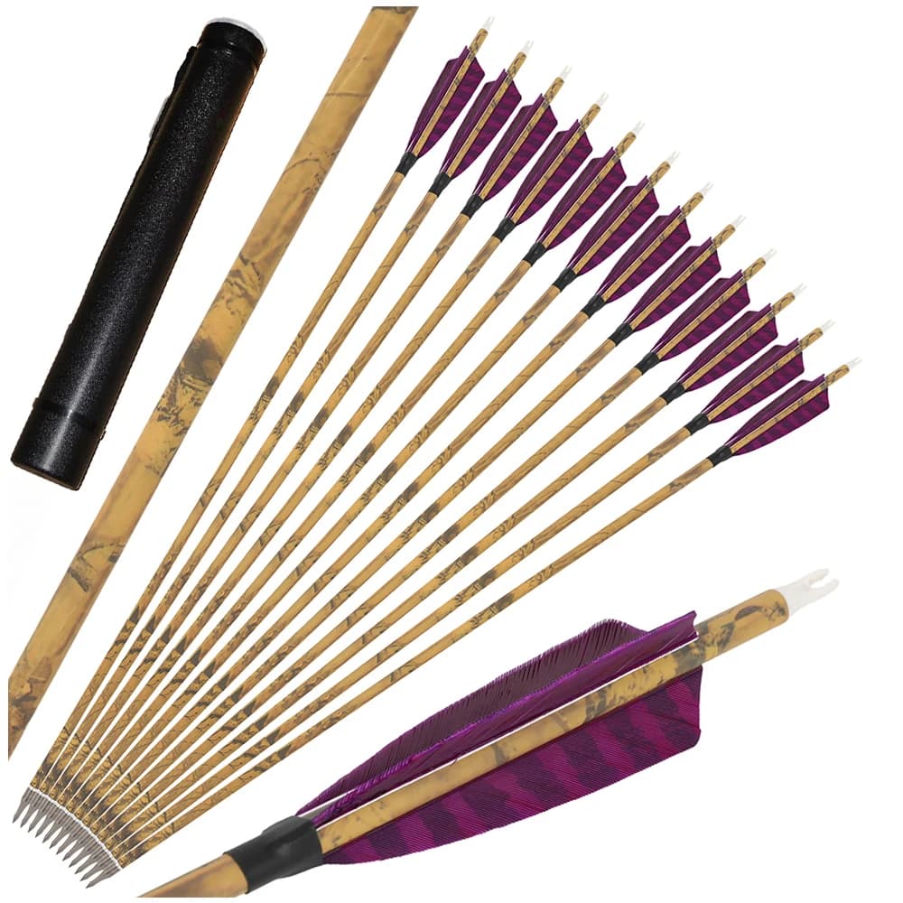 Set di 12/24 Frecce Ibride in Carbonio 500 Spine con Caricatore per Frecce per Caccia all'Aperto e Tiro al Bersaglio, Accessori per Arco Compound e Ricurvo