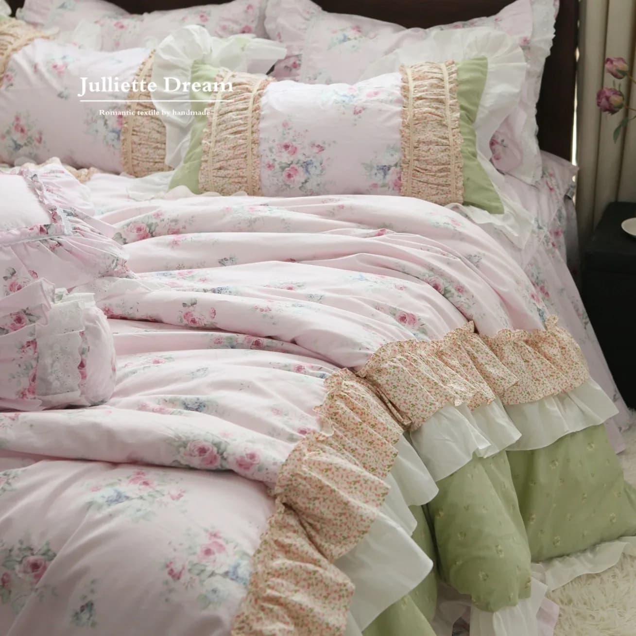 French Princess Style Lace Bedding Set 100% Cotton Bed Skirt Duvet Cover Pillowcase Sheet Set Ruffled Elegant Bedroom Linen