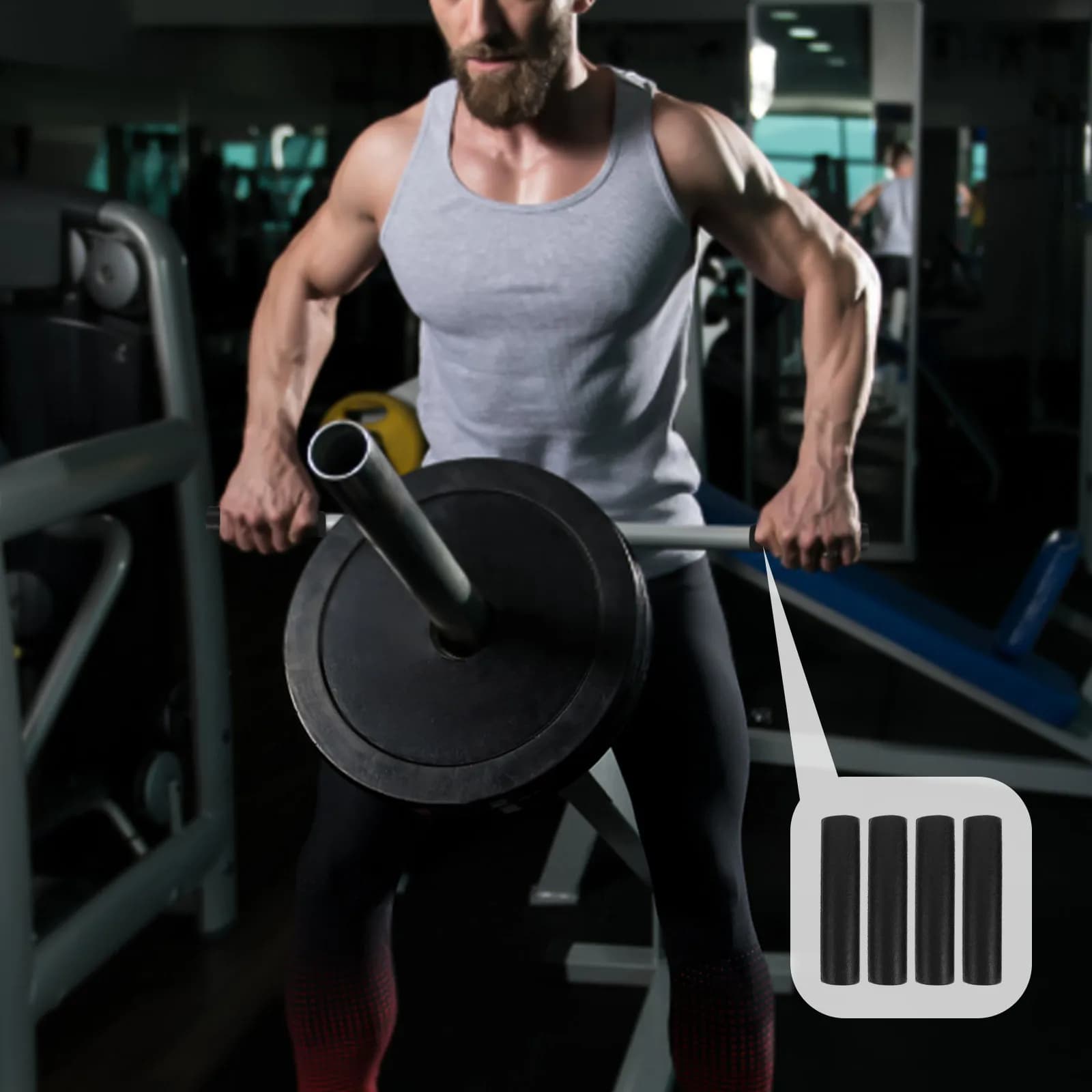 4Pcs Barbell Handles Grip Soft Wrap 5.12x1.18inch Dumbbell Weightlifting Pads Non-Slip Cushion Protective Cover for Pull Up Bar