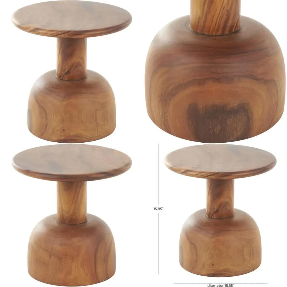 Tavolino d'Appoggio in Legno Fatto a Mano con Base Arrotondata, Tavolino Laterale 16\" x 16\" x 16\", Marrone