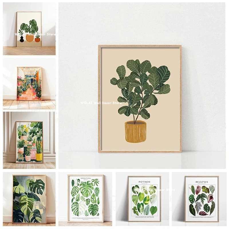 Green Plant in calm vase print on canvas leaves flodendro flower plant anturio wall poster for bedroom spring home decorations