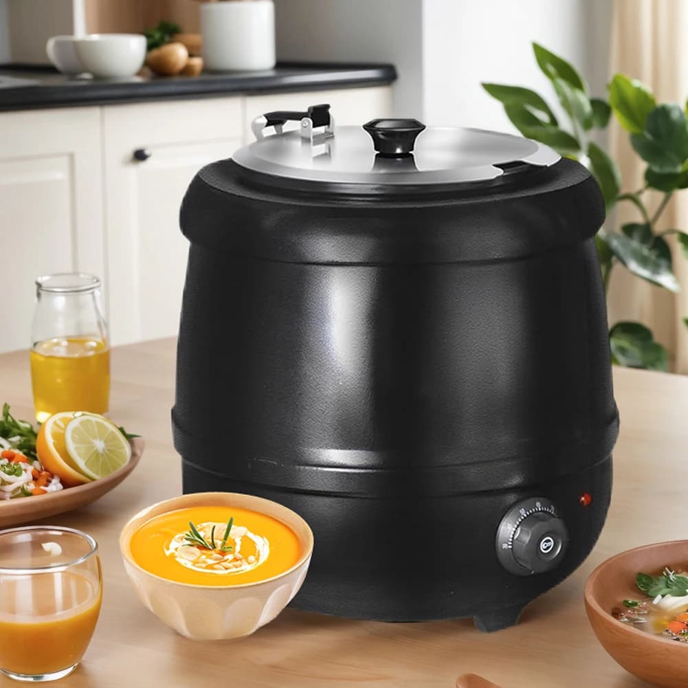 10L Soup Electric Pot with Hinge Cover, Stainless Steel, for Restaurants, Festes and Domestic Catering