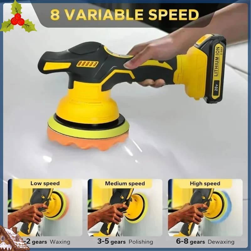Lucidatrice Elettrica Senza Fili con Display Digitale a 8 Velocità Compatibile con Dewalt, Macchina per Lucidatura e Ceratura Auto, Utensile Elettrico Senza Batteria