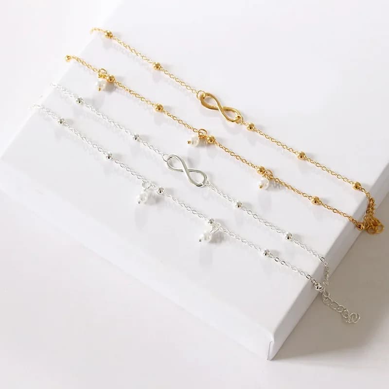 Boho Silver Plated Shiny Chains Anklet for Women Girls Friendship Beach Foot Jewelry Leg Bracelet Barefoot Tobillera De Prata