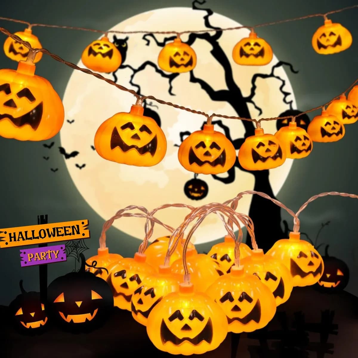 Pop 1PC 10/20LED Halloween Sorriso Zucca Luci Della Stringa Alimentato A Batteria Coperta Esterna Fata Atmosfera Luce Adatta Per La Casa D