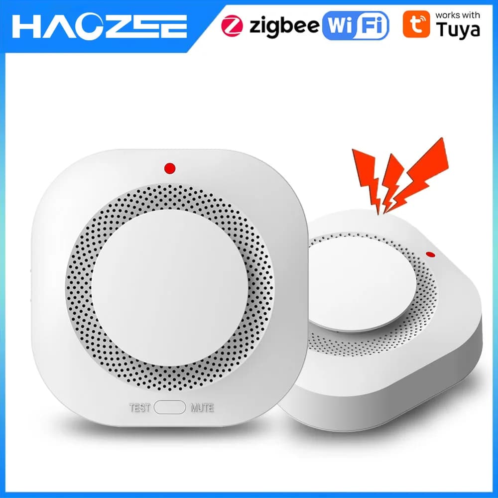 Haozee Tuya Smart Zigbee/Wifi Rilevatore di fumo Smart Fire Protezione antincendio Allarme di sicurezza domestica Allarme sonoro e luminoso Controllo APP