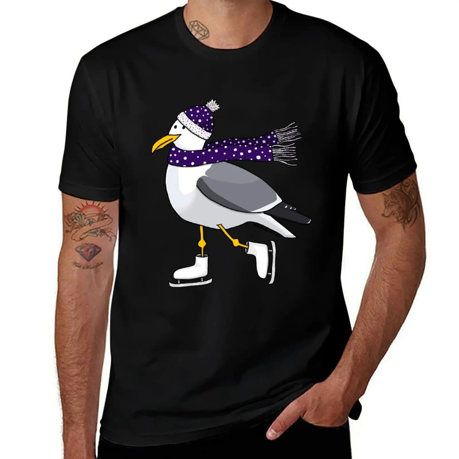 T-shirt Ice skating Christmas Seagull, top estivo leggero e traspirante
