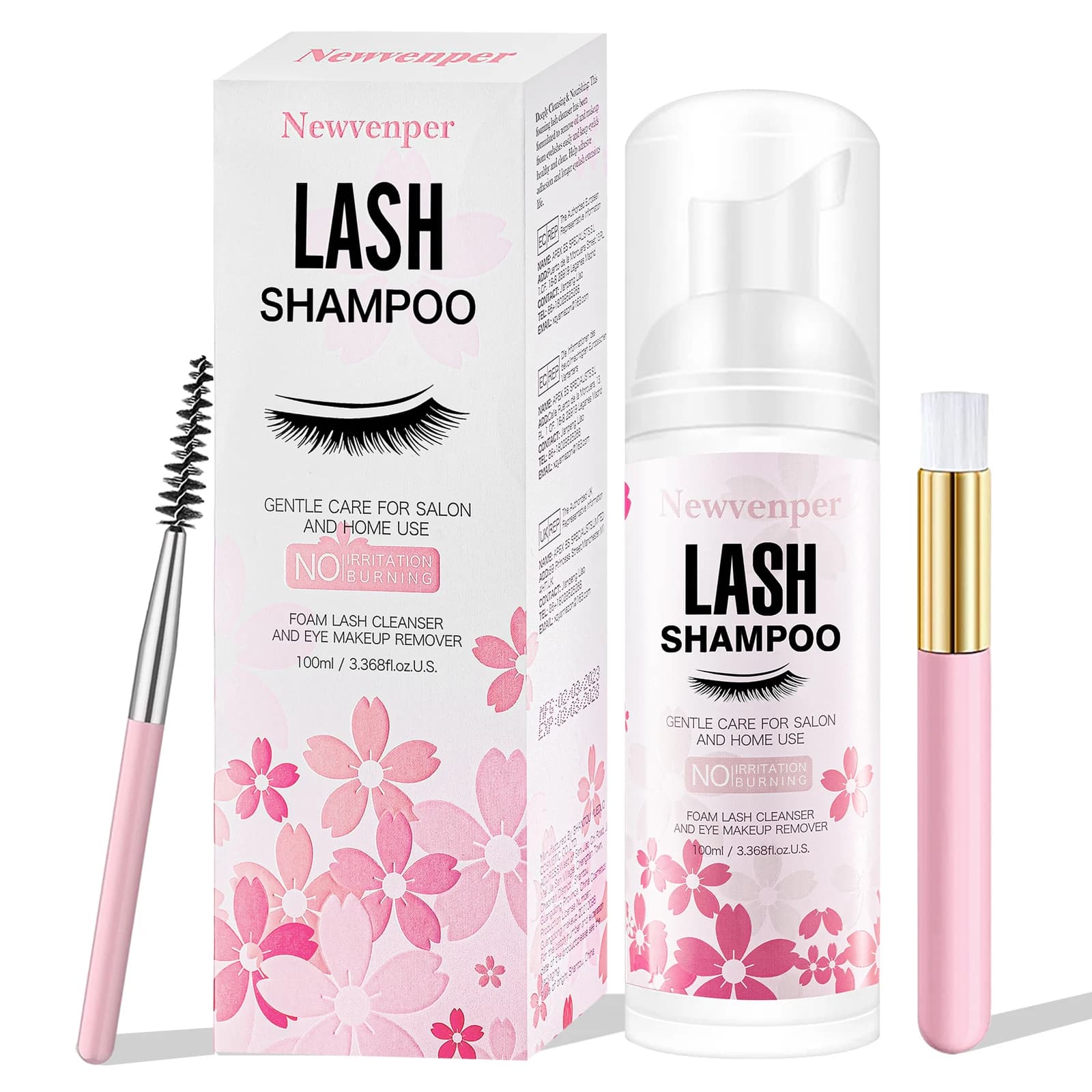 Eyelash Shampoo 100ML + brush and wand for mascara cleaning foam for eyelids, detergent for extensions, ostrich