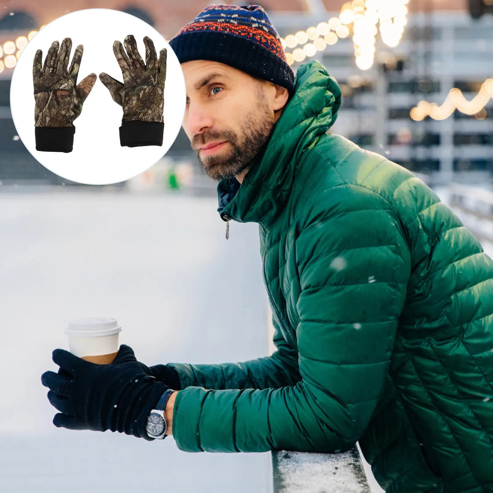 1Pair Winter Warm Nylon Gloves Anti-Slip Windproof Thermal Gloves Cycling Driving Fishing Camping Touch Screen Size L