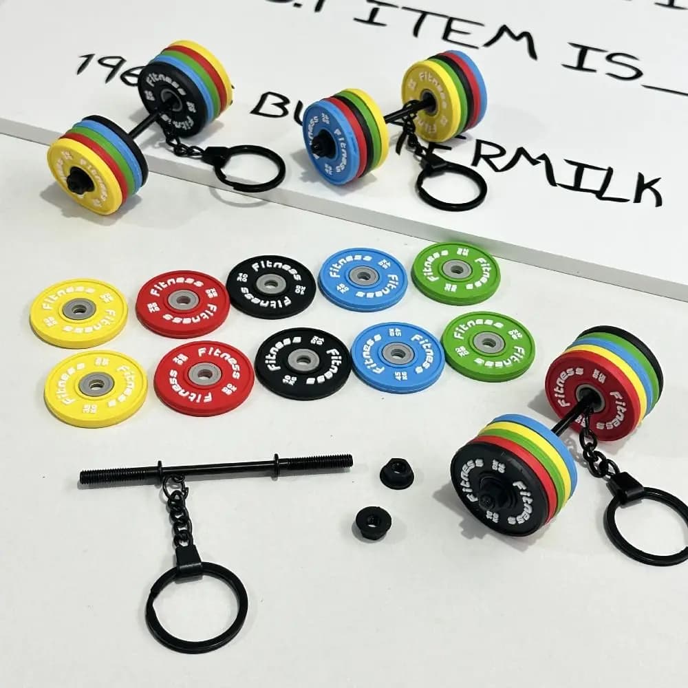Mini Barbell Plates Key Chain with D-shaped Buckle Kettlebells Simulation Dumbbells Keyring Water Cups Bag Charm