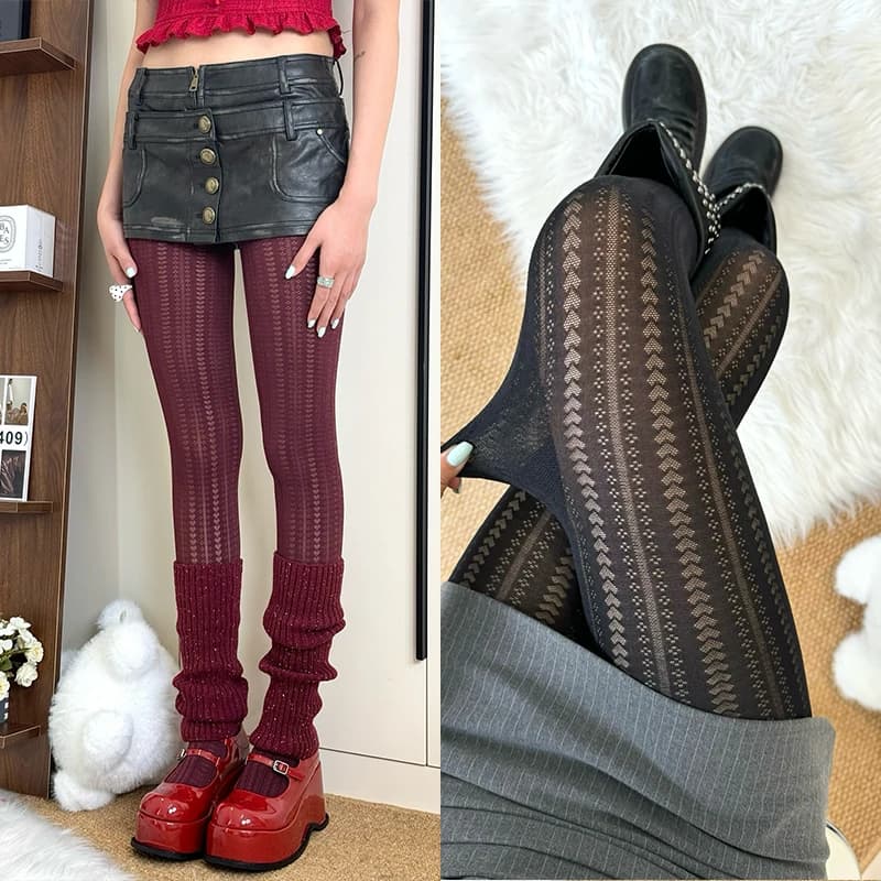 Kave 50D Cuore Collant a righe 2025 Autunno Inverno Moda Collant sottili Y2K Ragazze Lolita Moda Calza Leggings