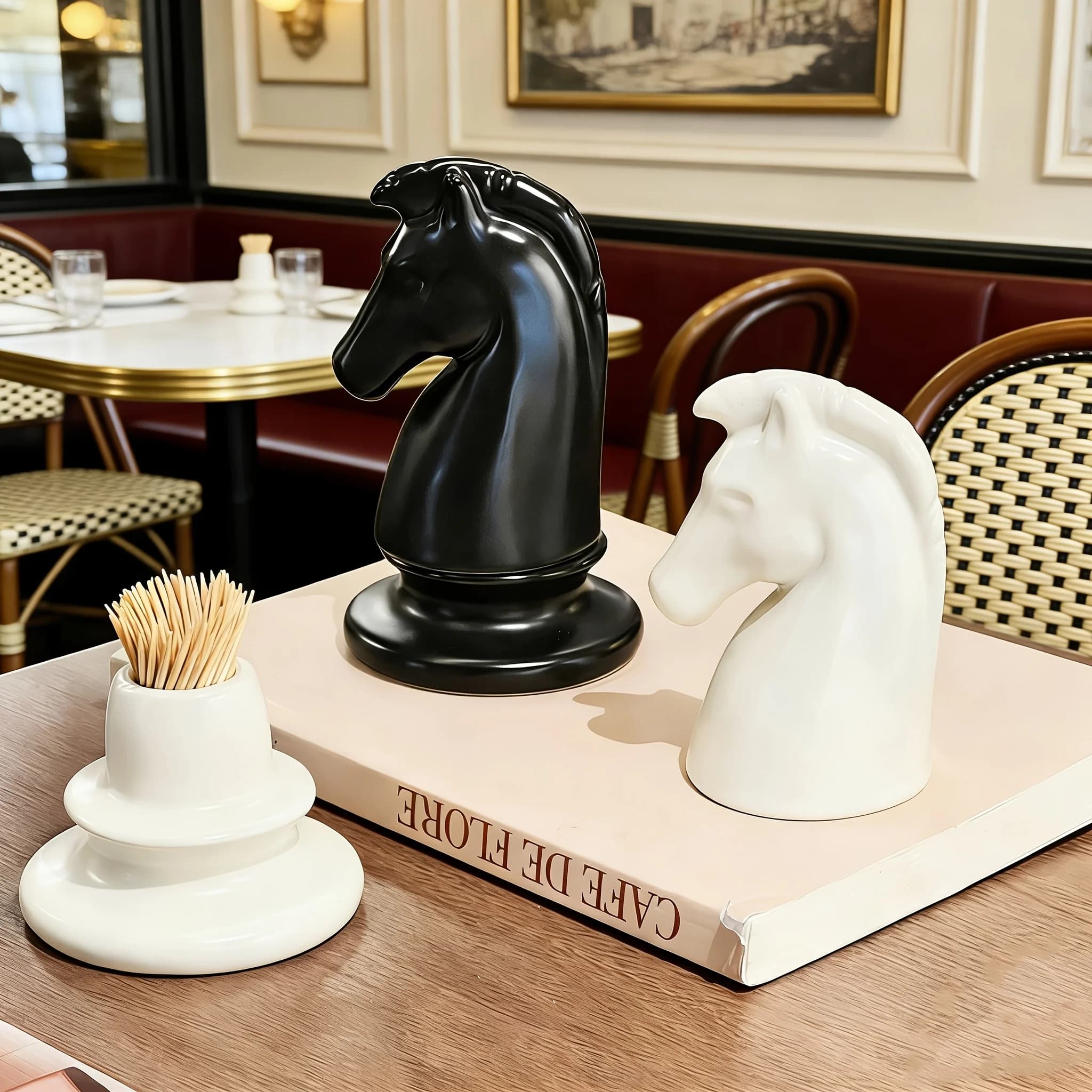 Portastuzzolini in Ceramica a Forma di Testa di Cavallo, Stile Cavaliere degli Scacchi, Ornamento Creativo da Scrivania per Casa e Ristorante, Regalo Ideale per Amanti degli Scacchi