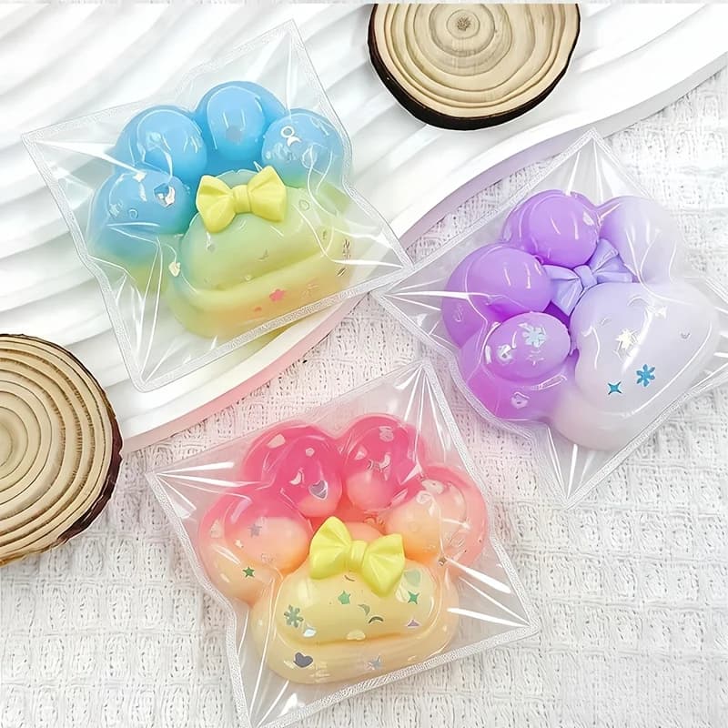 1Pc Flashing Light Up Cat Paw Bow Press Game Soft Rubber Squeeze Toy Sensory Pop Fidget Anti Stress Decompression Toys Kids Adults Handheld Interactive Game Office Desk Decor Birthday Christmas Stocking Stuffers Halloween Party Favors Gift