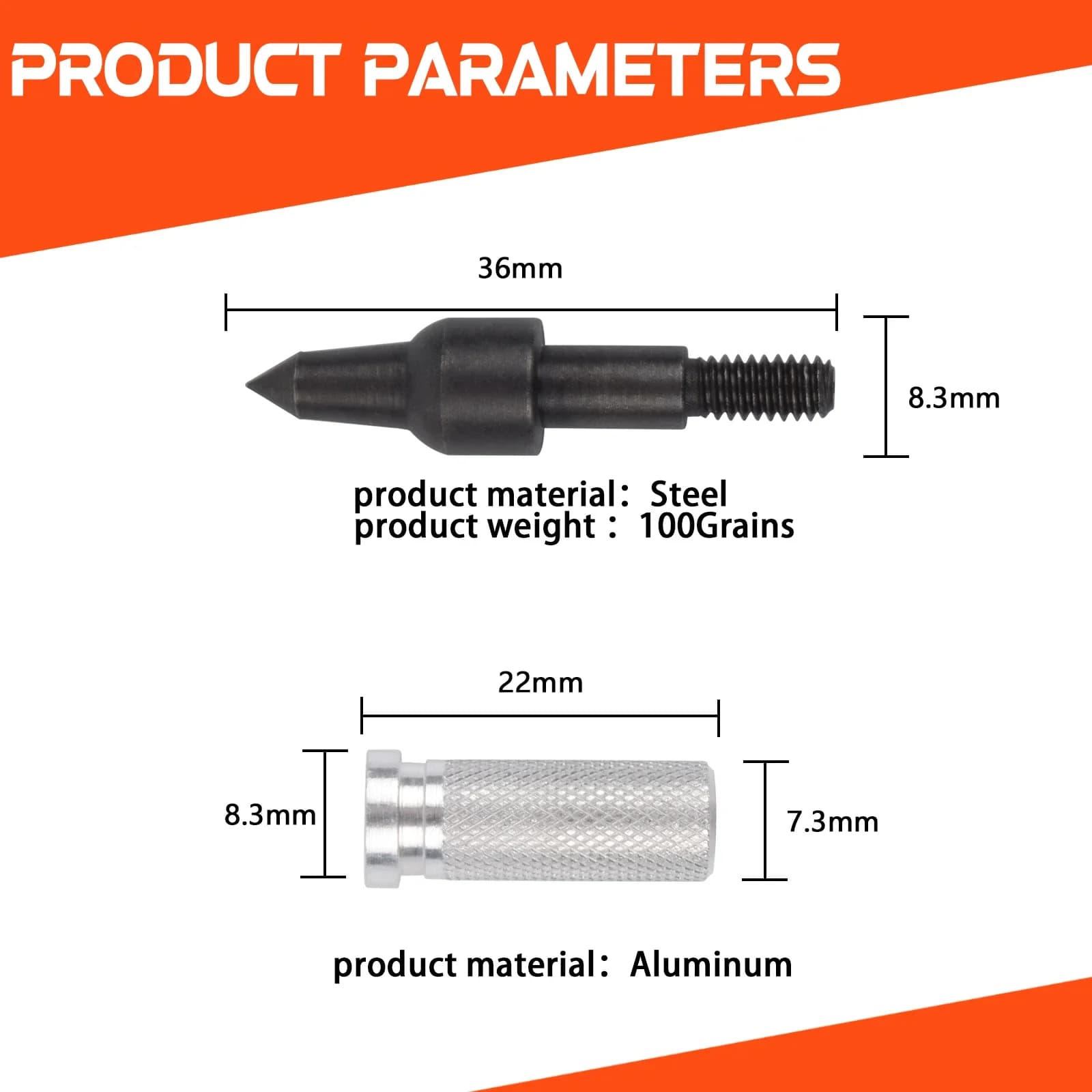 20 set 100 grani Freccia in alluminio Frecce target Punti + Inserto in alluminio Utilizzato per ID 8.3MM Albero in carbonio Tiro con l'arco Frecce Sparts