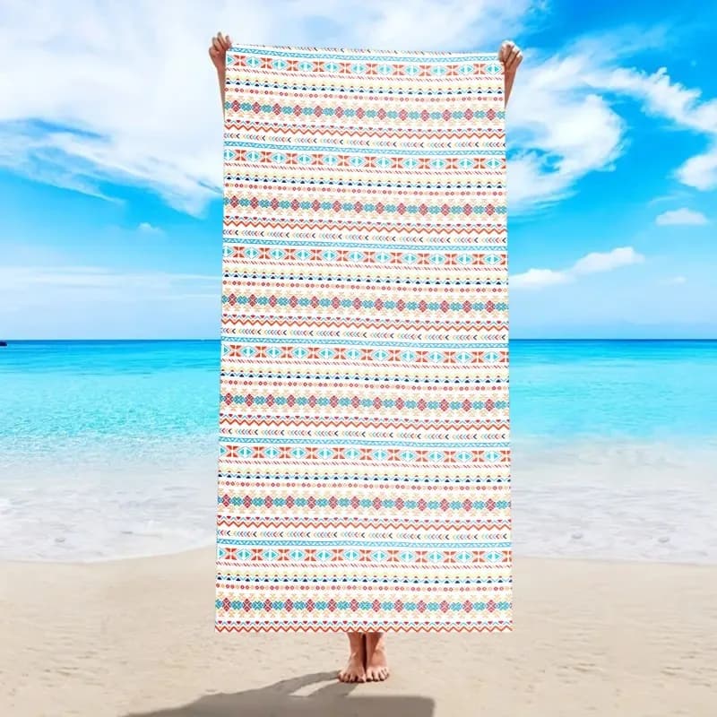 Telo Mare Bohemien a Righe con Motivo Etnico Geometrico Colorato, Asciugatura Rapida, Anti-Sabbia, Leggero per Spiaggia, Piscina, Viaggi